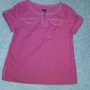 Talbots red top with gold buttons arm tie detail